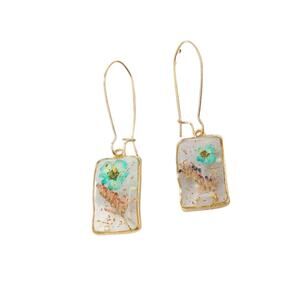 Transparent Square resin blue flower earrings alloy metal NWOT